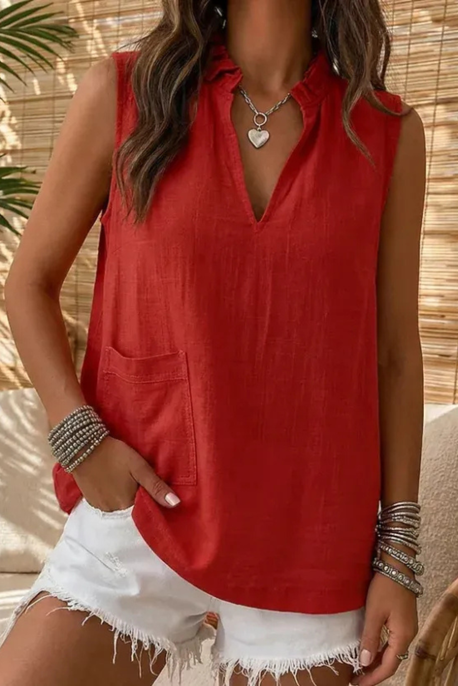 Women's Elara Linen Blend Ruffle Collar Blouse