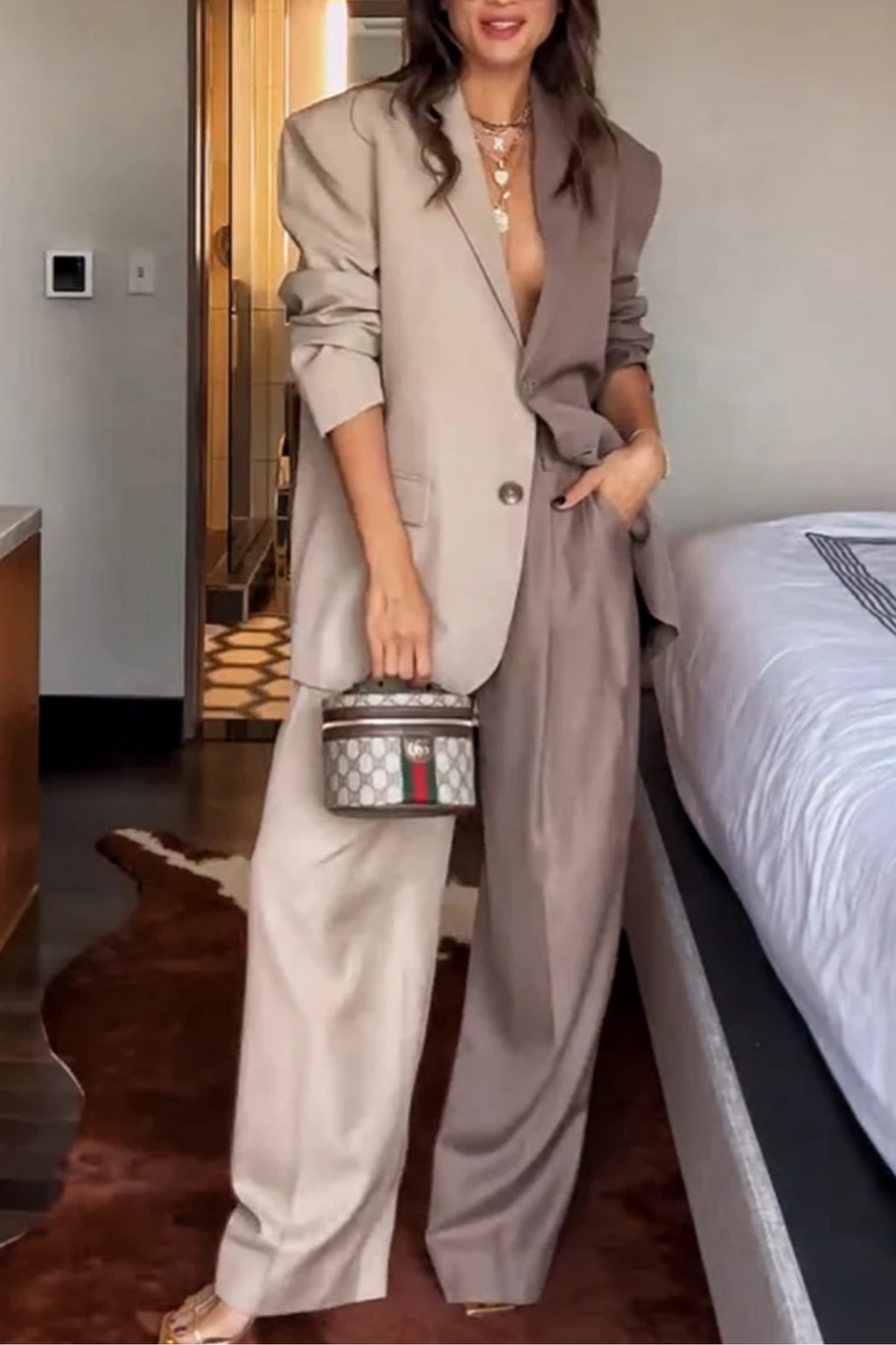 Two Tone Blazer Wide Leg Pants Set