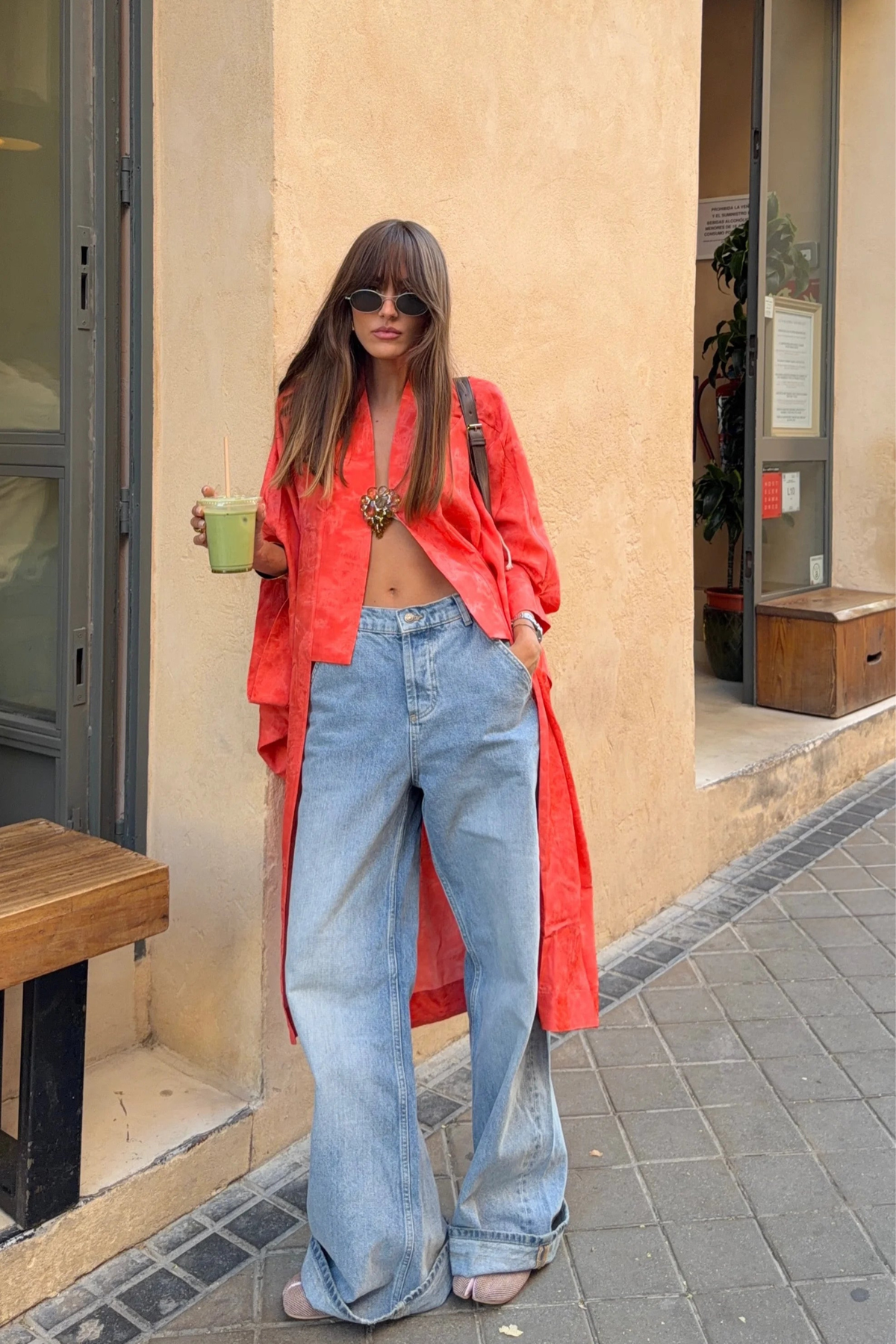 Orange Draped Kimono Cardigan