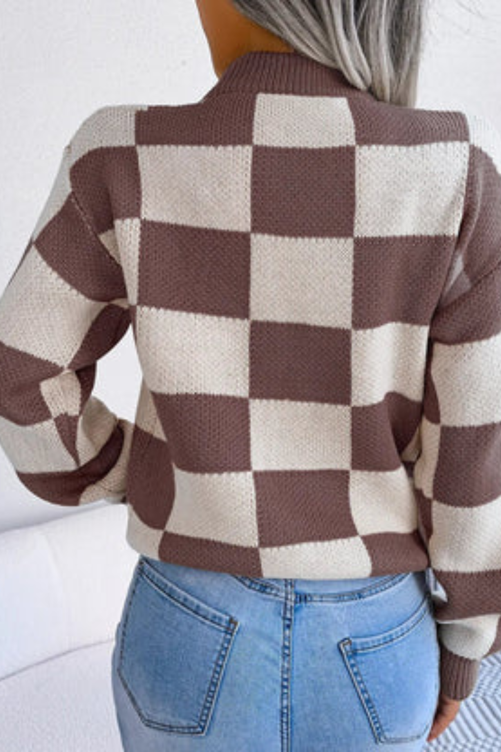 Women's Checkered Knit Pullover Sweater