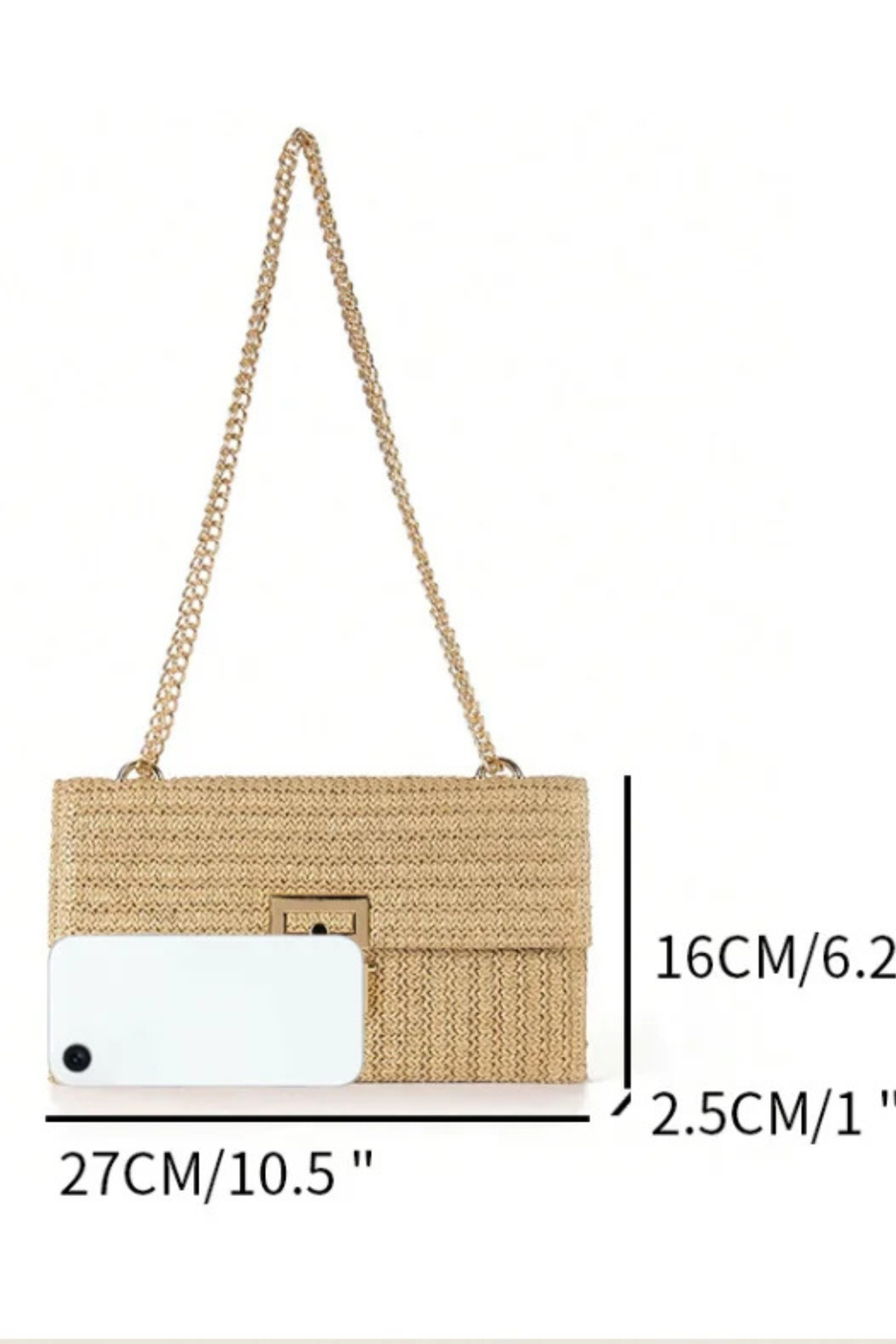 Seaside Luxe Straw Shoulder Bag with Chain Strap