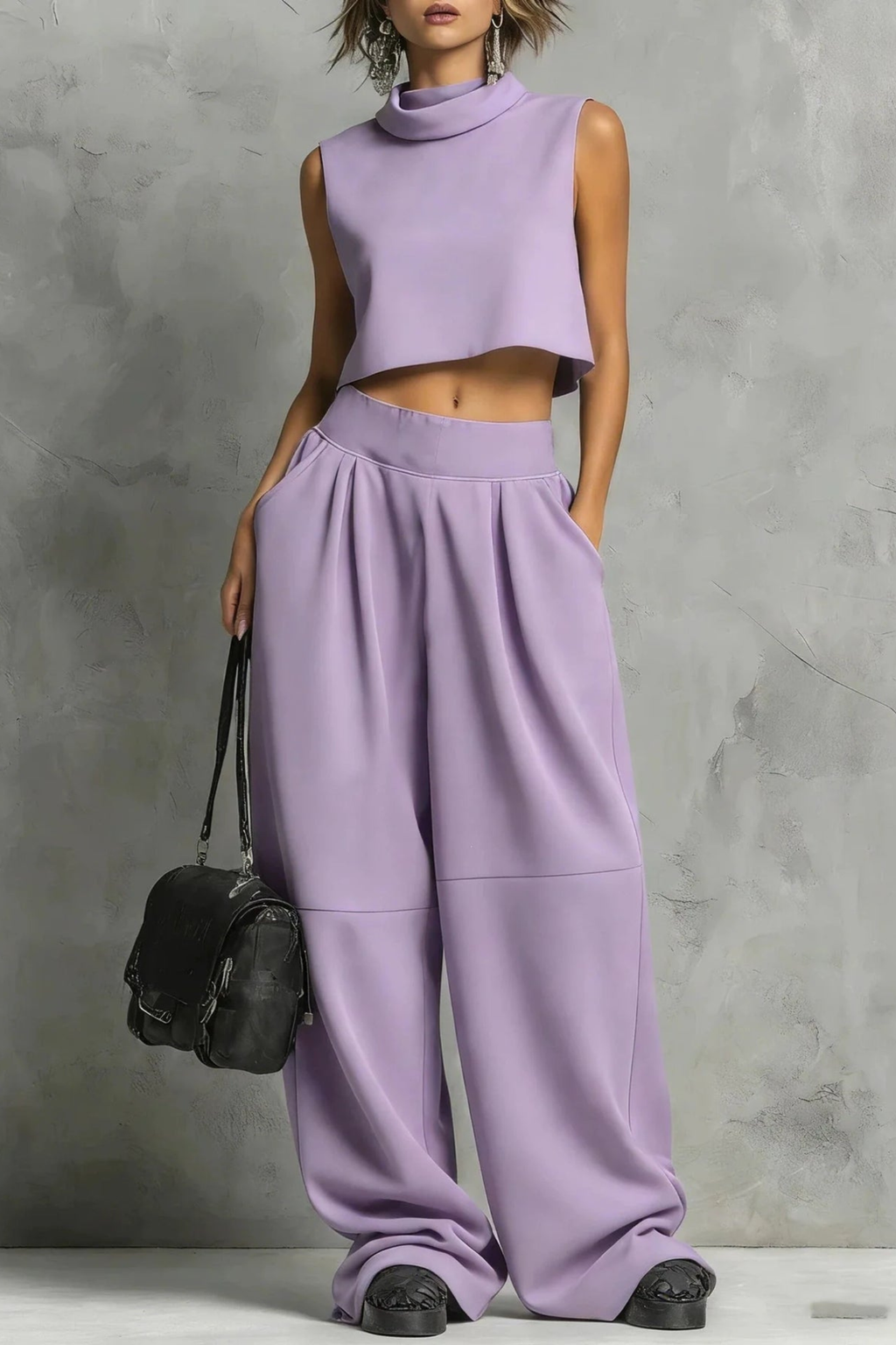 Women's Sienna Mock Neck Crop Top & Wide Leg Trouser Set