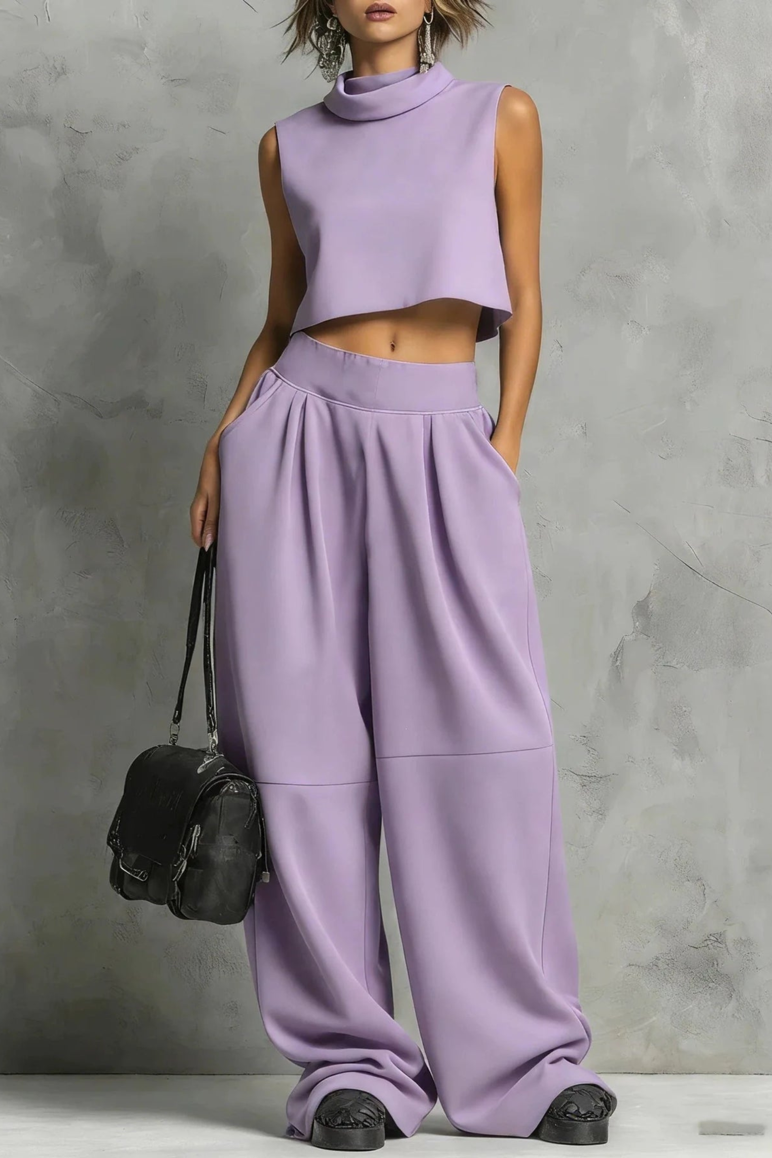 Women's Sienna Mock Neck Crop Top & Wide Leg Trouser Set