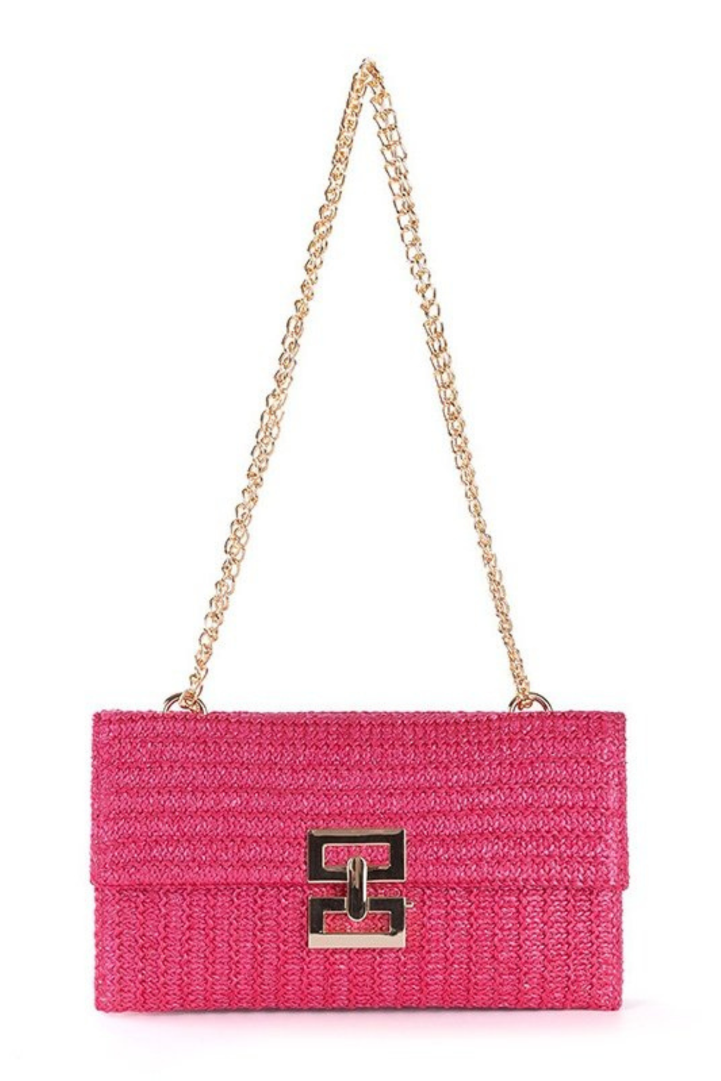 Seaside Luxe Straw Shoulder Bag with Chain Strap