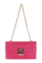 Seaside Luxe Straw Shoulder Bag with Chain Strap