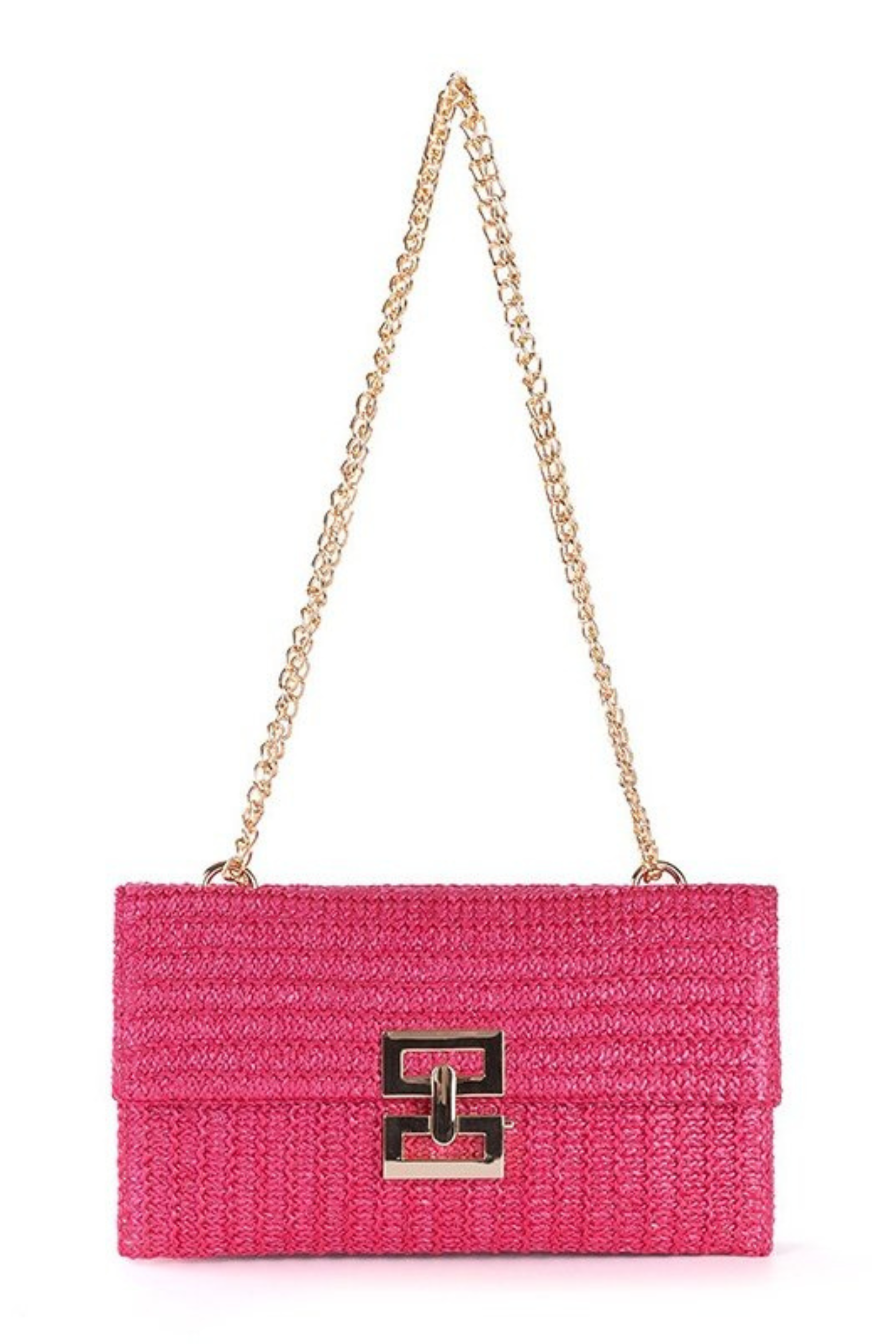 Seaside Luxe Straw Shoulder Bag with Chain Strap