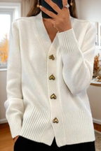 Heart Button V-Neck Cardigan Sweater