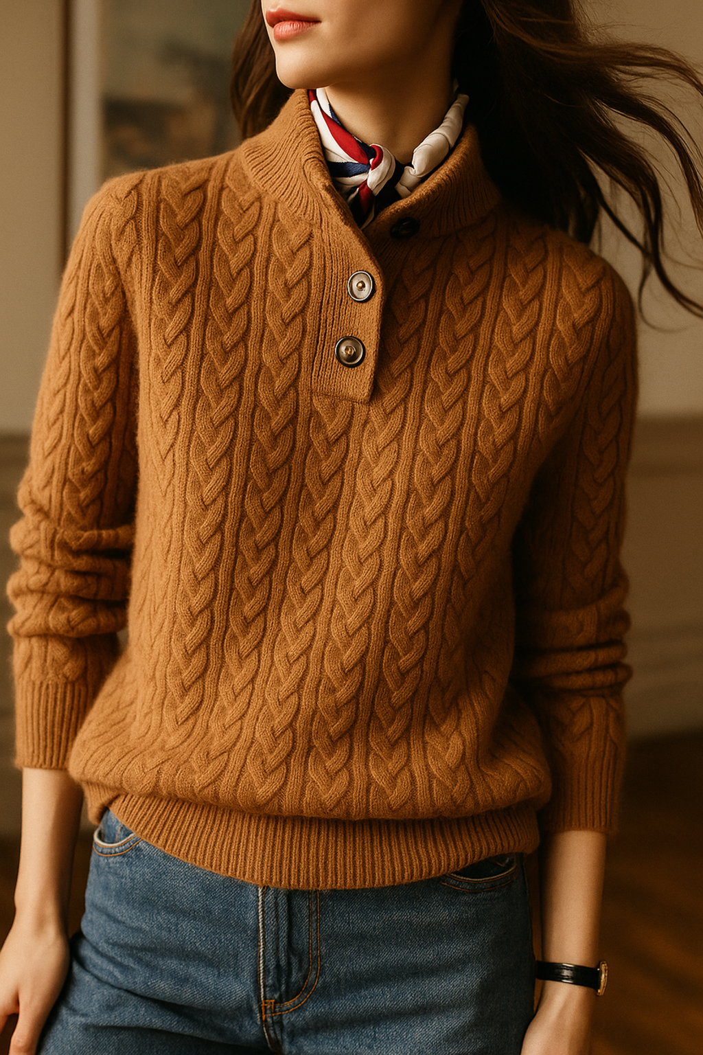 Women's Cable Knit Cashmere Blend Sweater