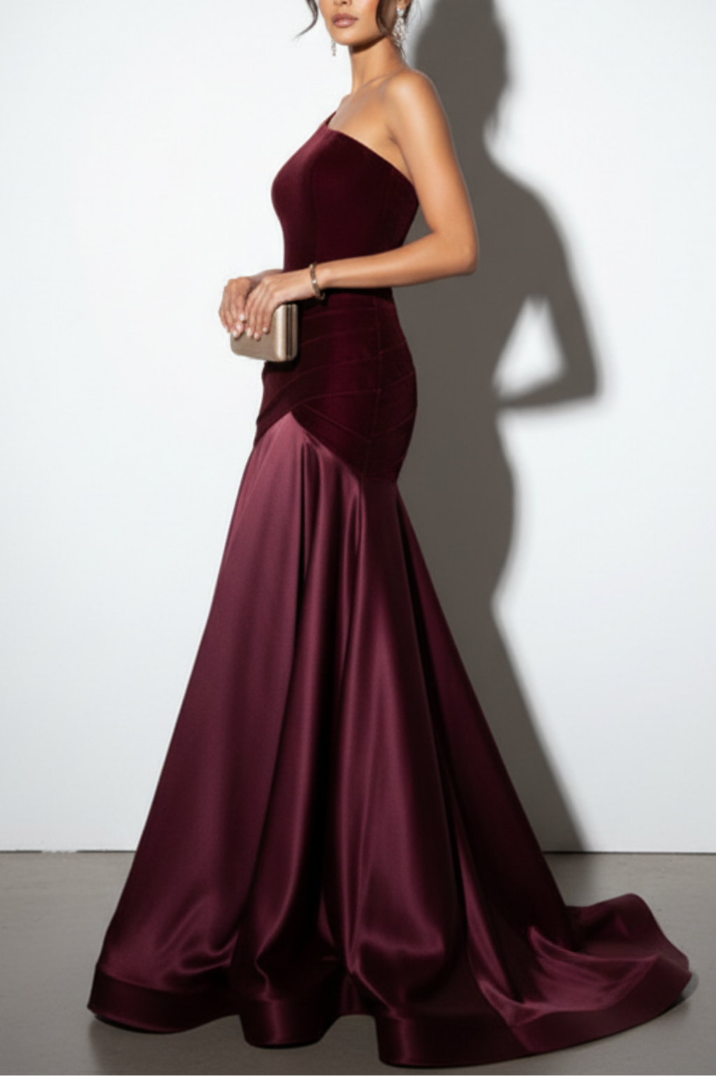 Burgundy One Shoulder A Line Gown