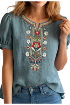 Women's Brielle Floral Embroidered Linen Blend Blouse