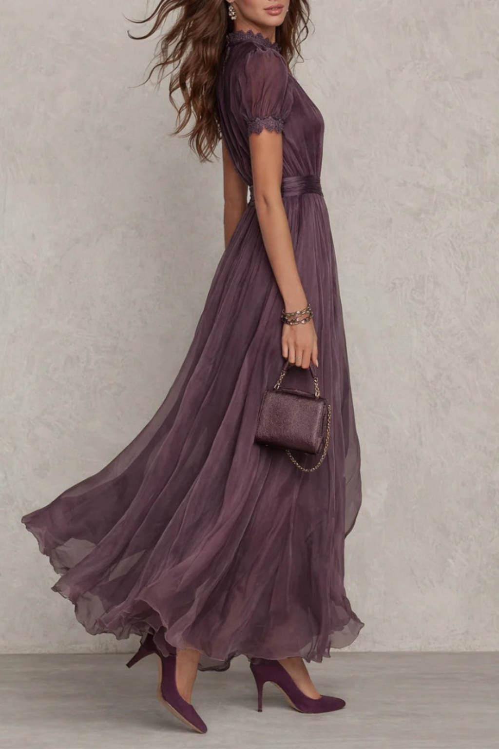 Whisper Lace Chiffon Maxi Dress