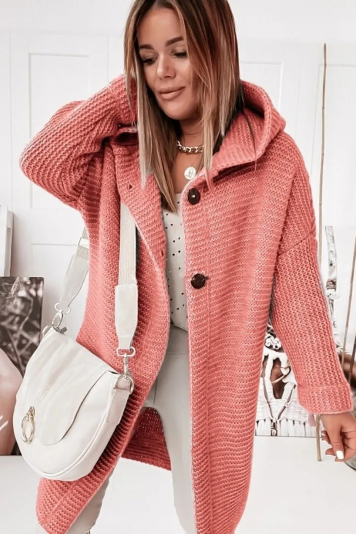 Coffee Button Down Hooded Cardigan