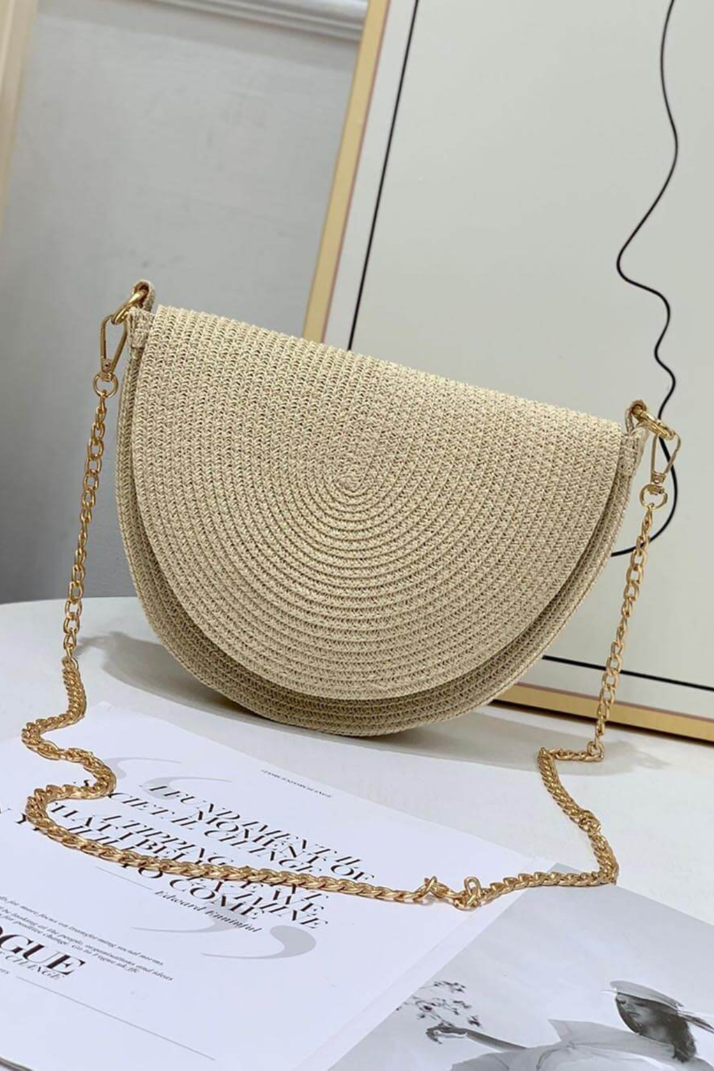 Coastal Charm Braided Straw Chain Bag
