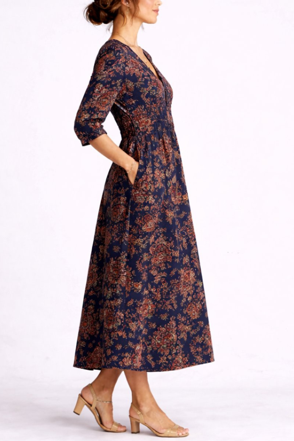 Women's Floral Linen Blend Maxi Dress