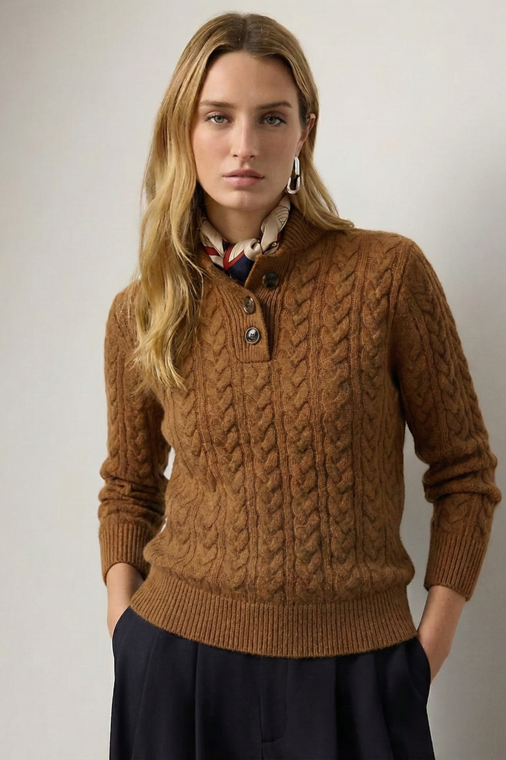 Women's Cable Knit Cashmere Blend Sweater