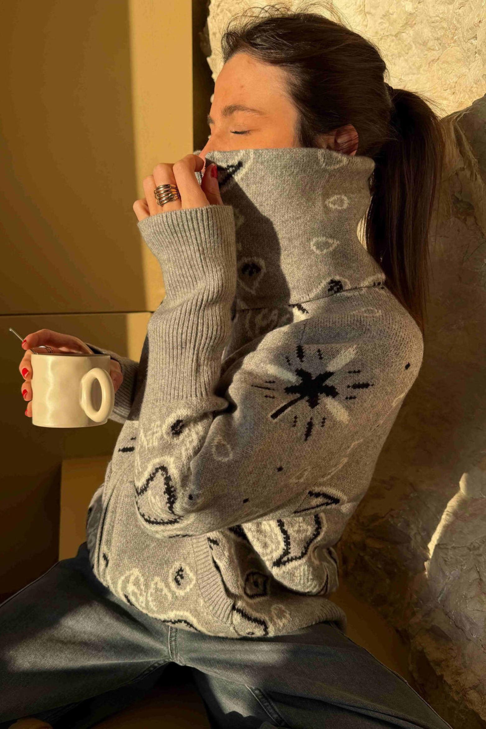 Women's Cashmere Blend Patterned Cardigan