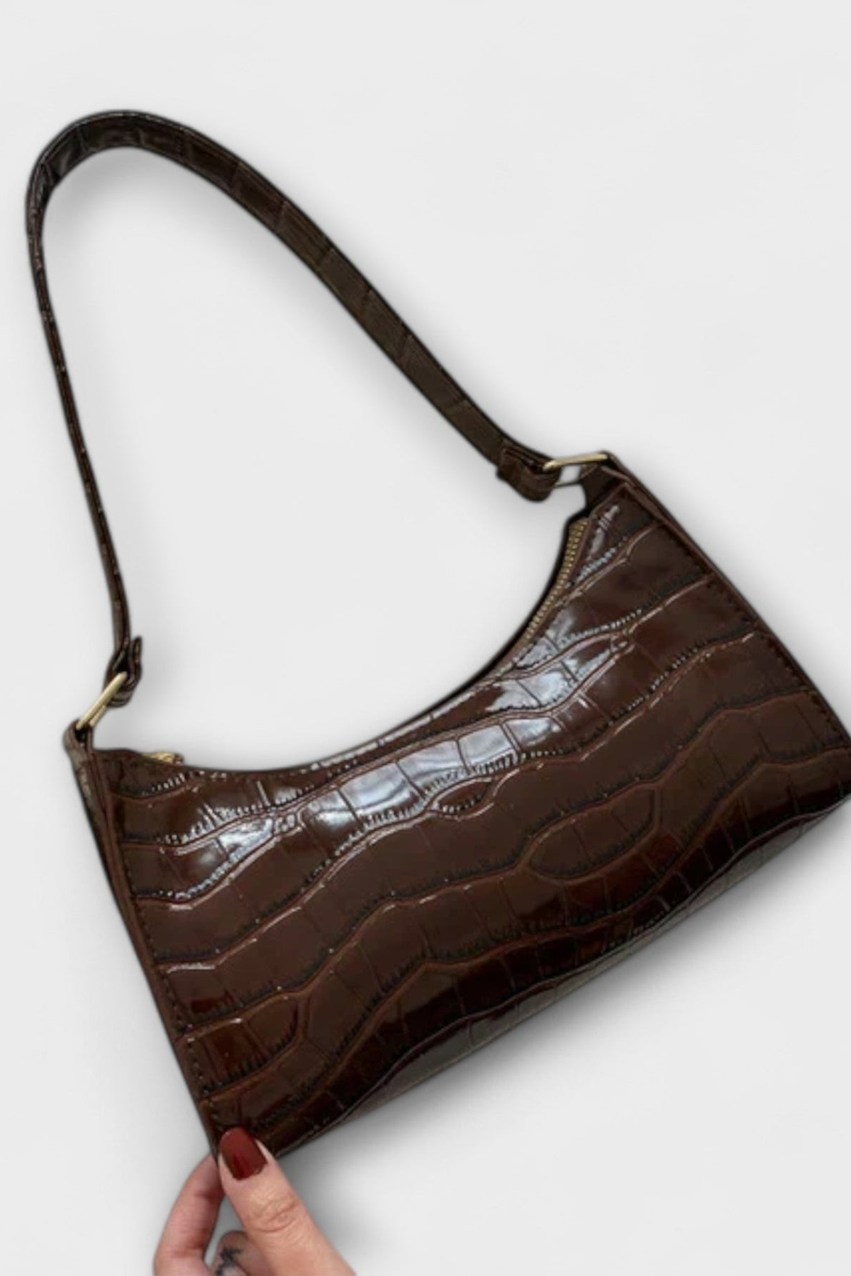 Midnight Luxe Croc-Embossed Shoulder Bag