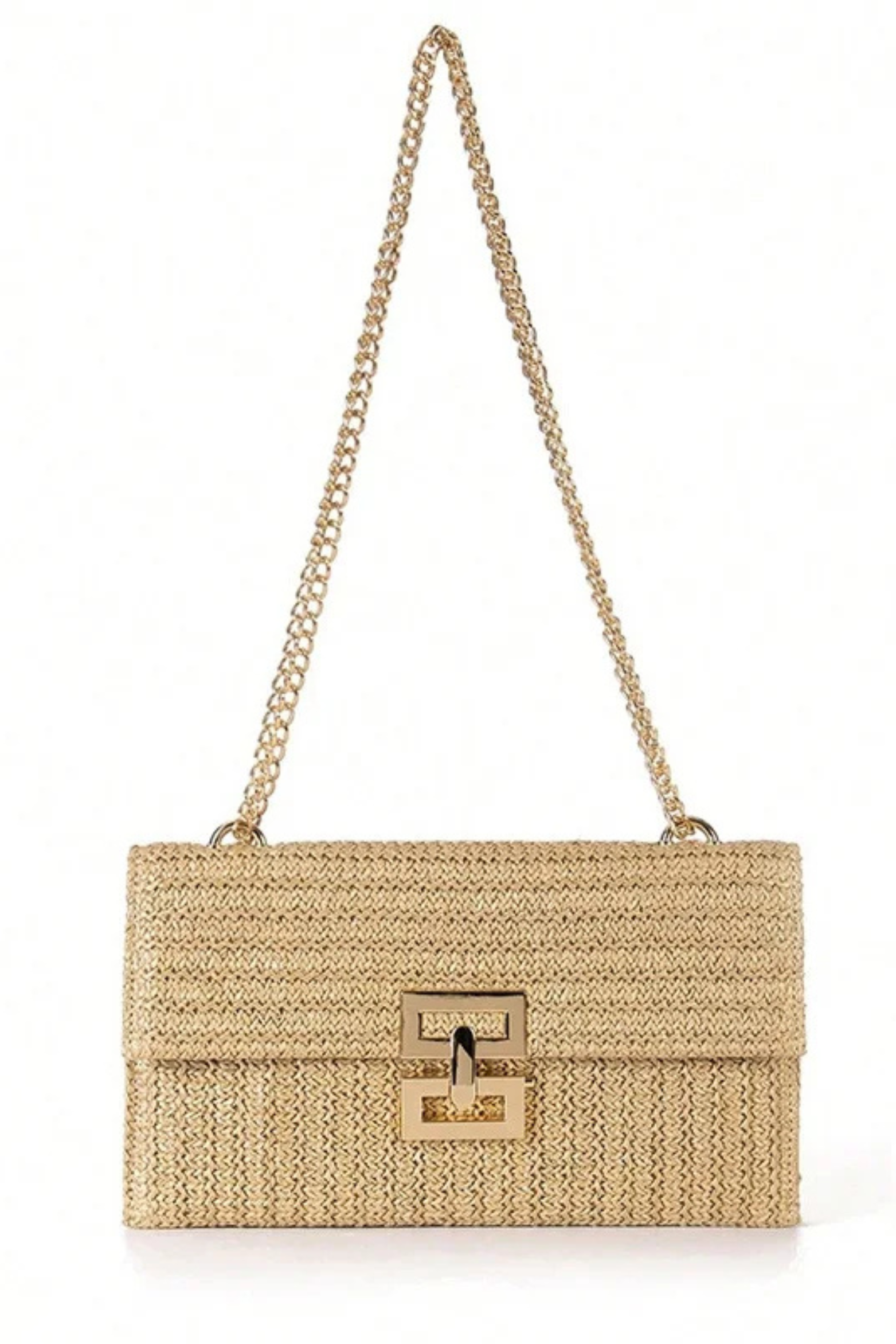 Seaside Luxe Straw Shoulder Bag with Chain Strap