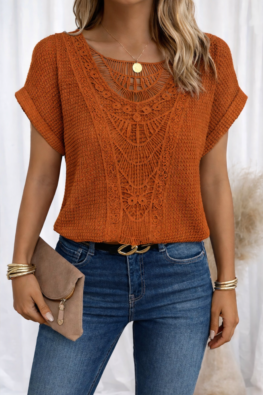 Boho Chic Crochet Lace Short Sleeve Blouse
