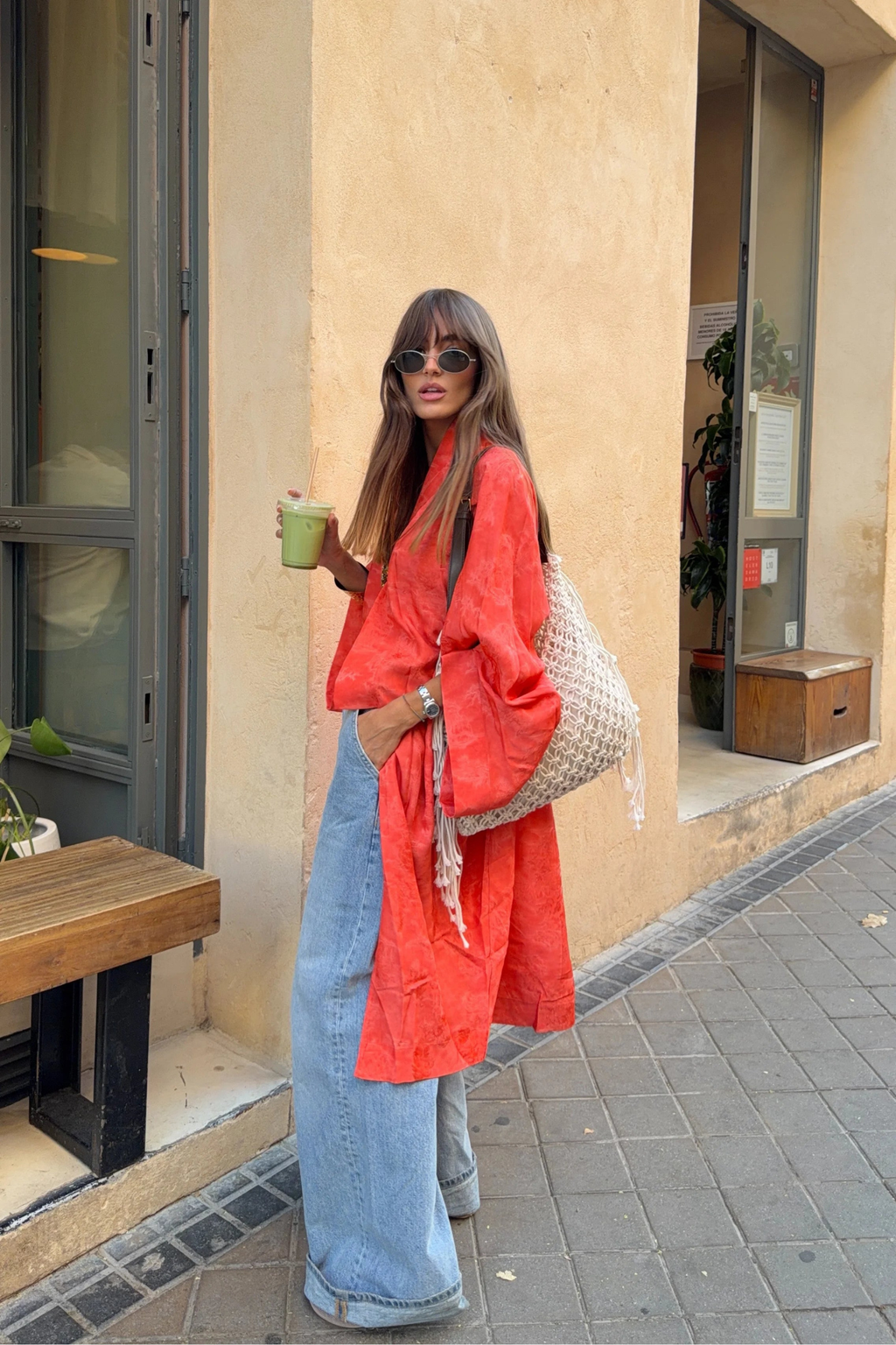 Orange Draped Kimono Cardigan