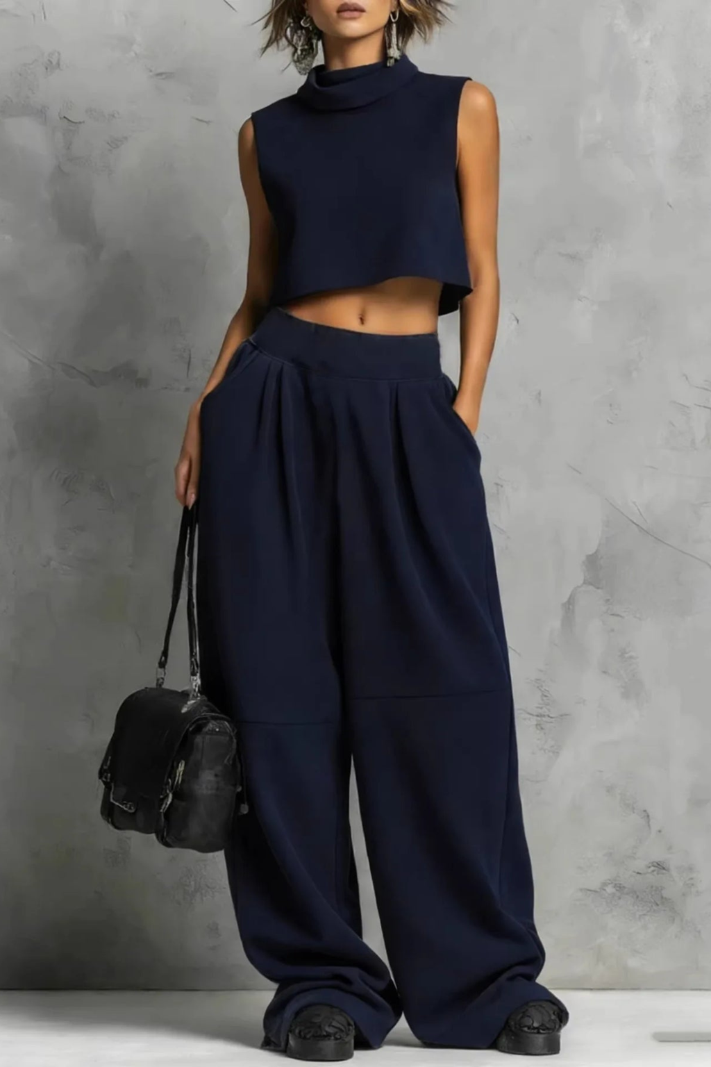 Women's Sienna Mock Neck Crop Top & Wide Leg Trouser Set