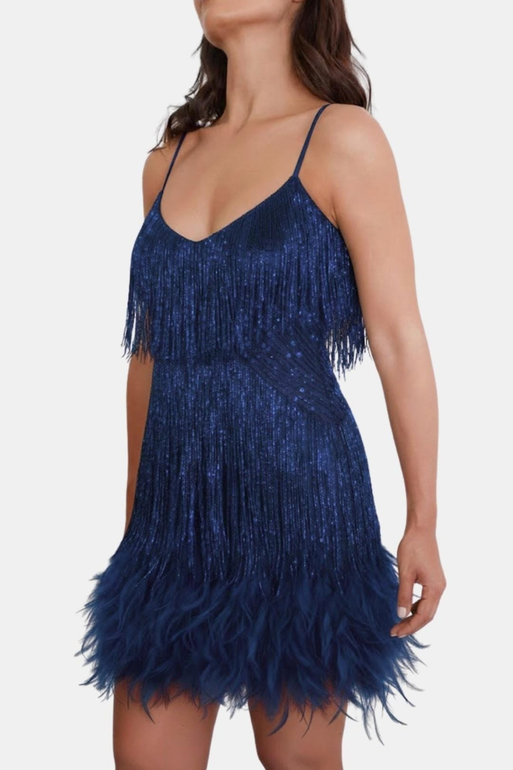 Sequin Fringe Feather Cocktail Dress