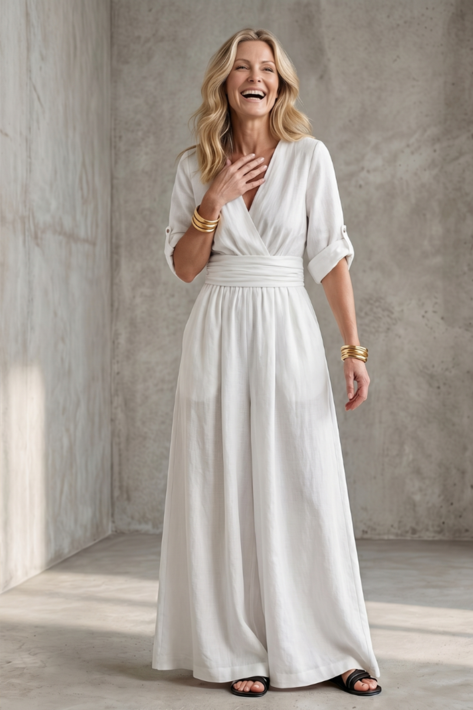 Chic Wrap V Neck Jumpsuit with Wide Leg Silhouette