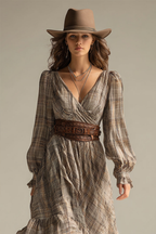 Plaid Chiffon Midi Dress