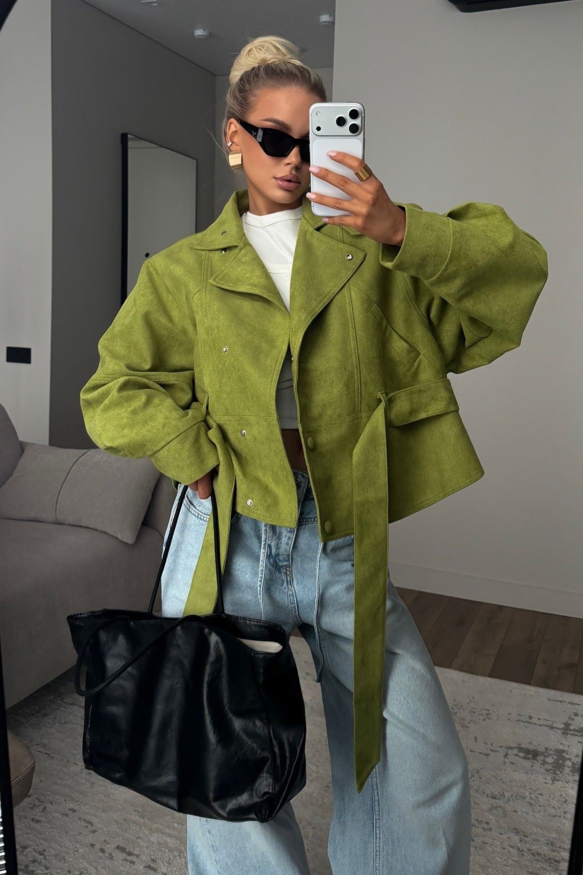 Belted High Neck Panel Jacket