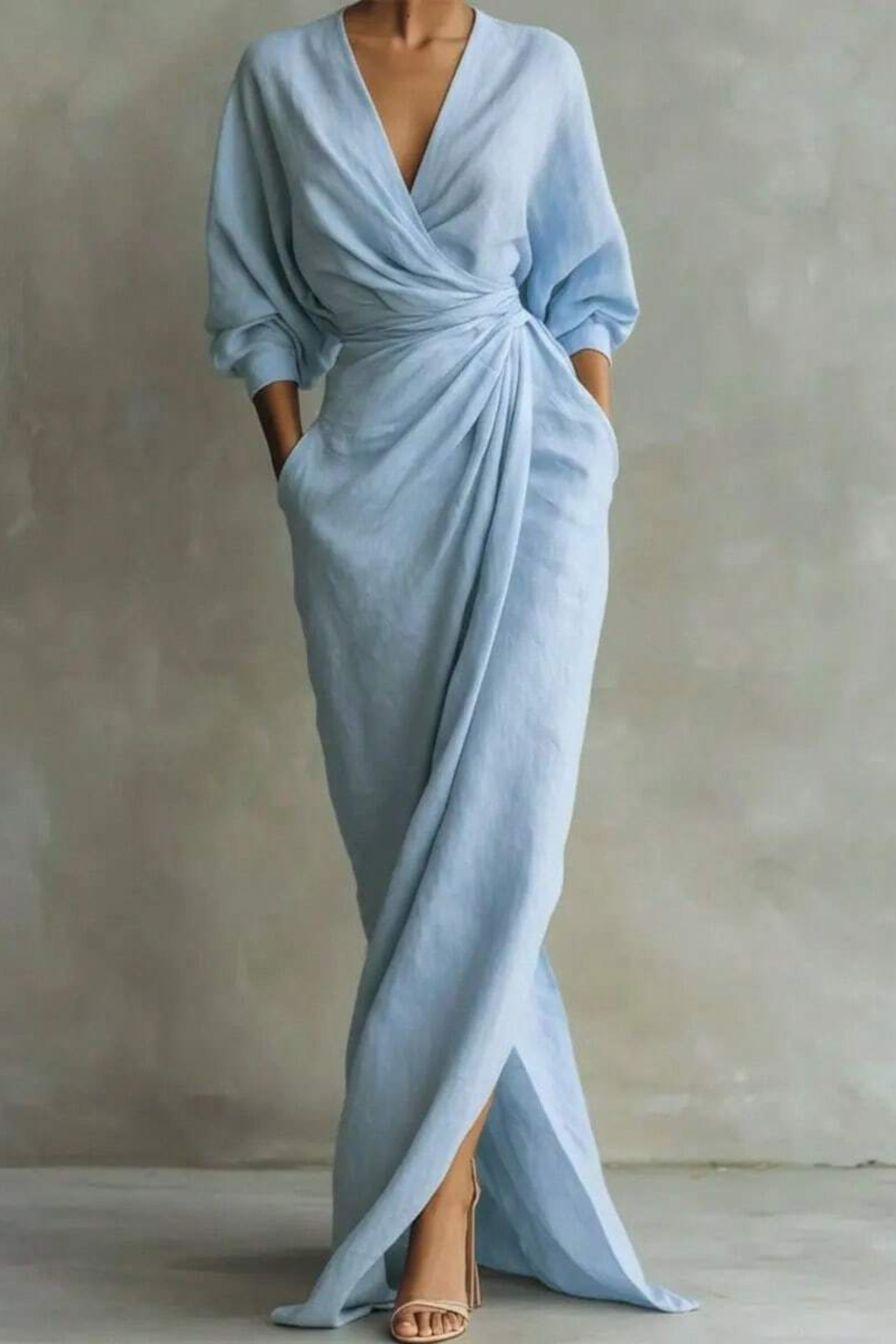 Relaxed V Neck Linen Maxi Dress