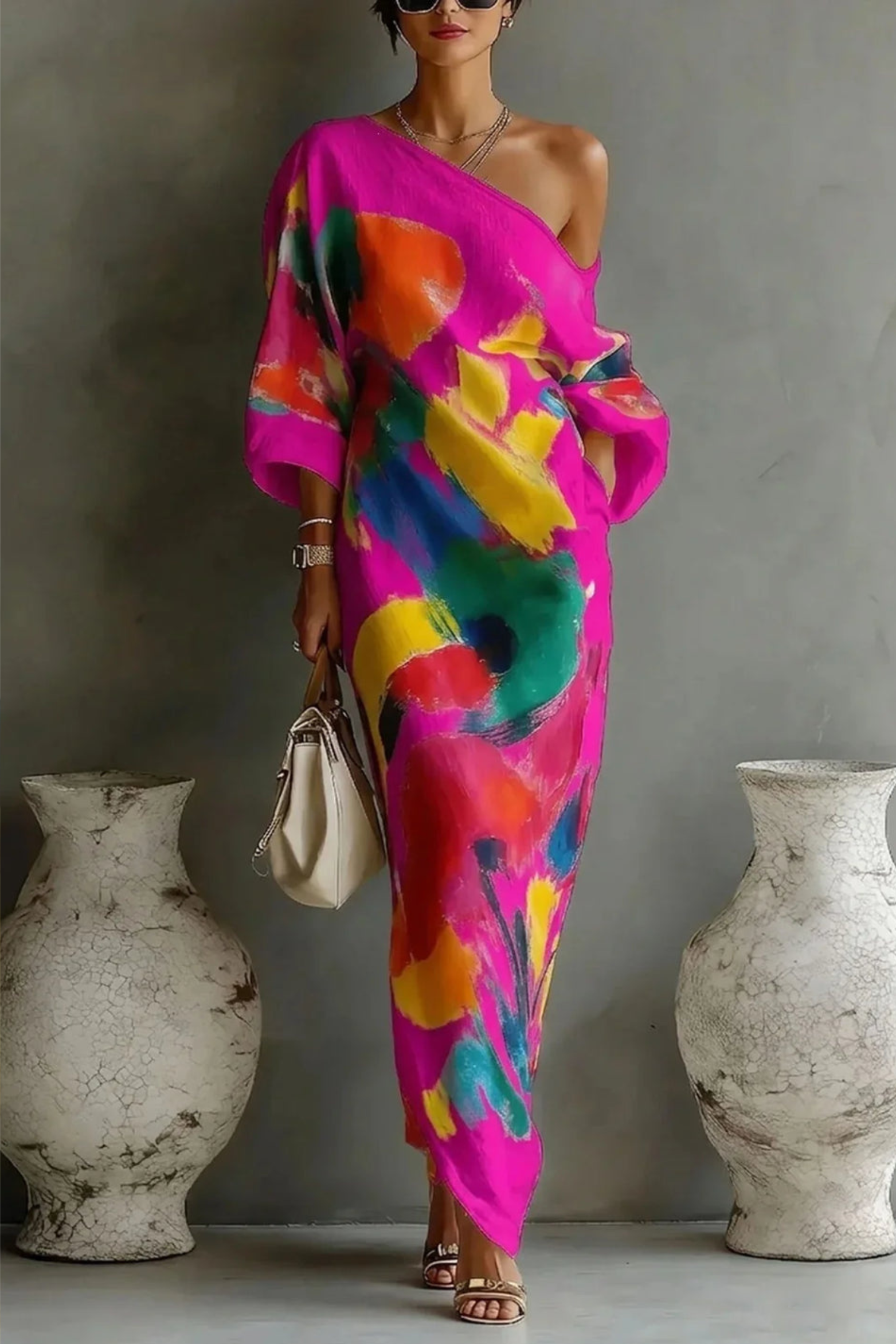 One Shoulder Bohemian Maxi Dress