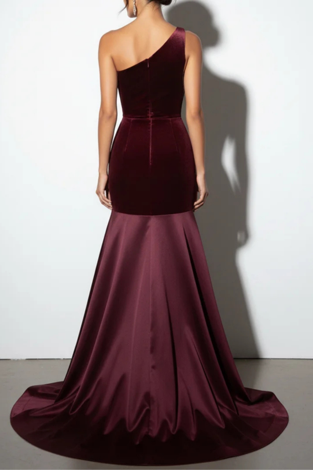 Burgundy One Shoulder A Line Gown