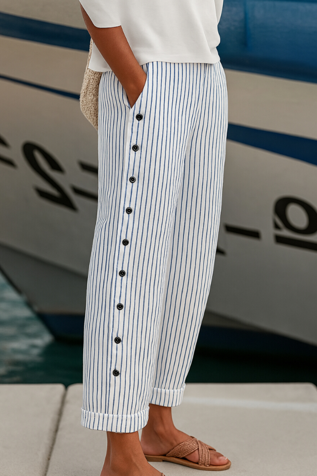 Harbor Stripe Tailored Wide Leg Pants