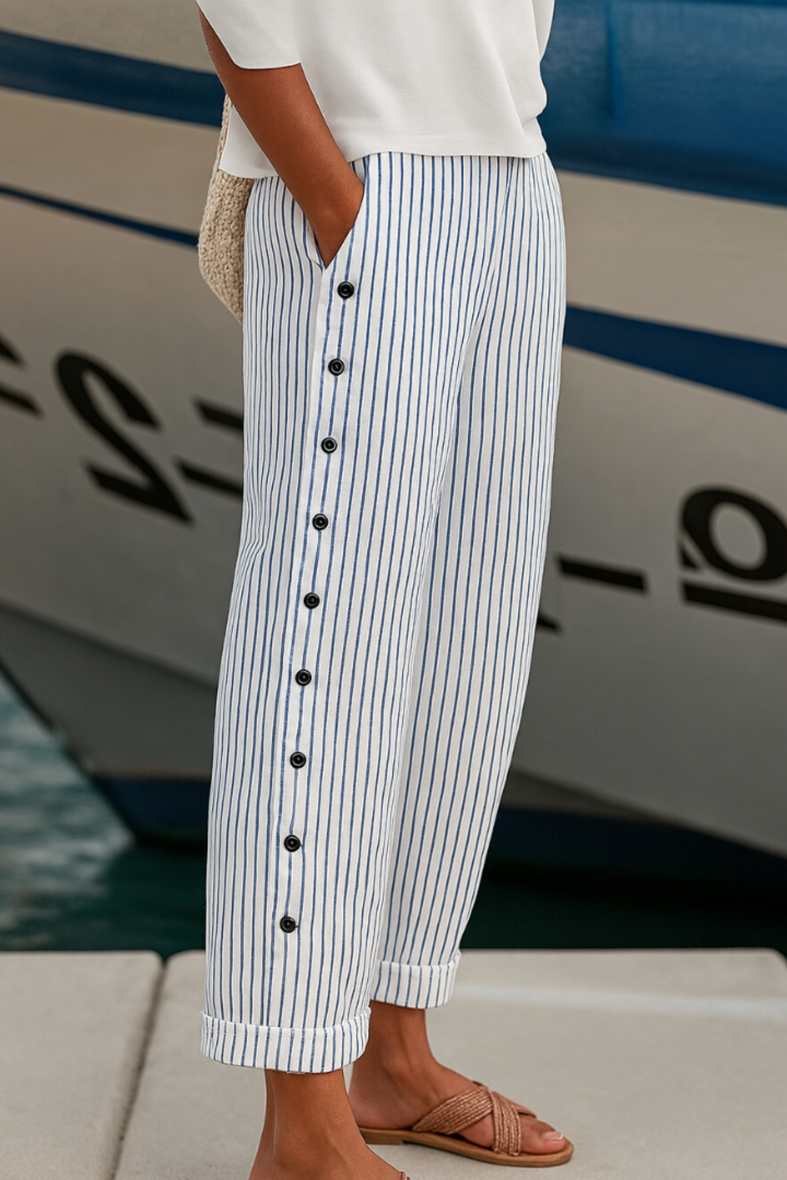 Harbor Stripe Tailored Wide Leg Pants