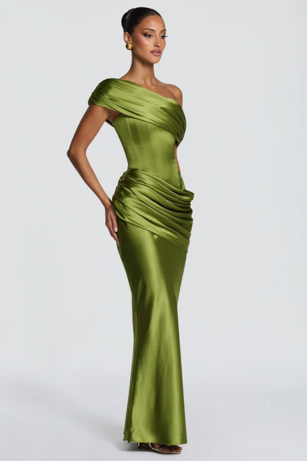 Asymmetric Off Shoulder Drape Maxi Dress