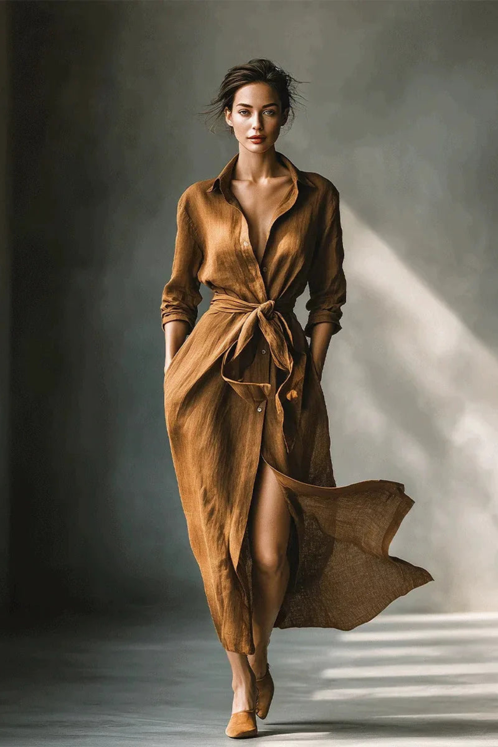 Willow Grace Belted Shirt Maxi Dress