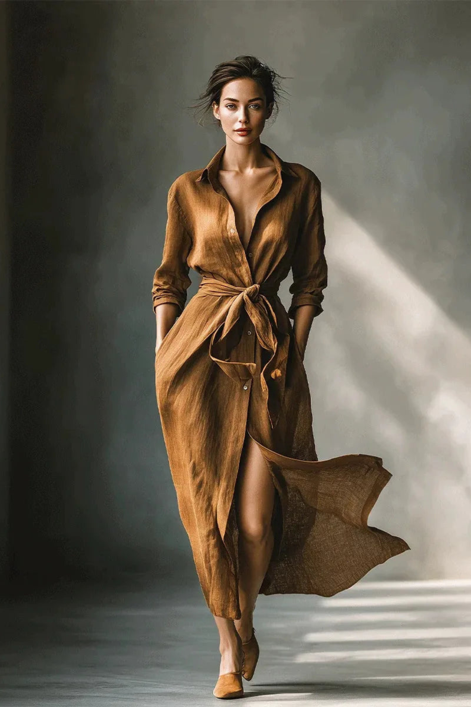 Willow Grace Belted Shirt Maxi Dress