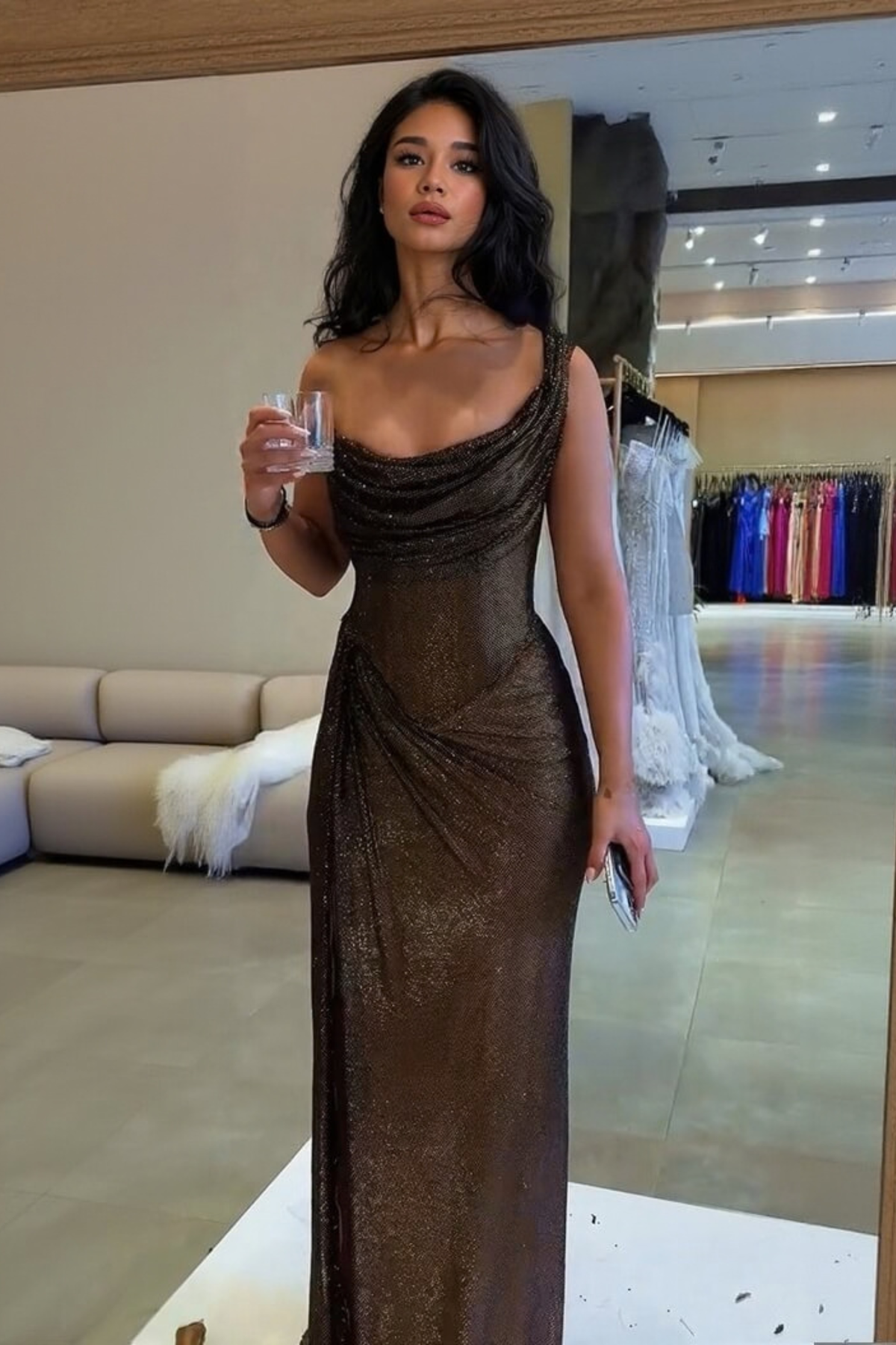 Midnight Sequin Slit Maxi Dress