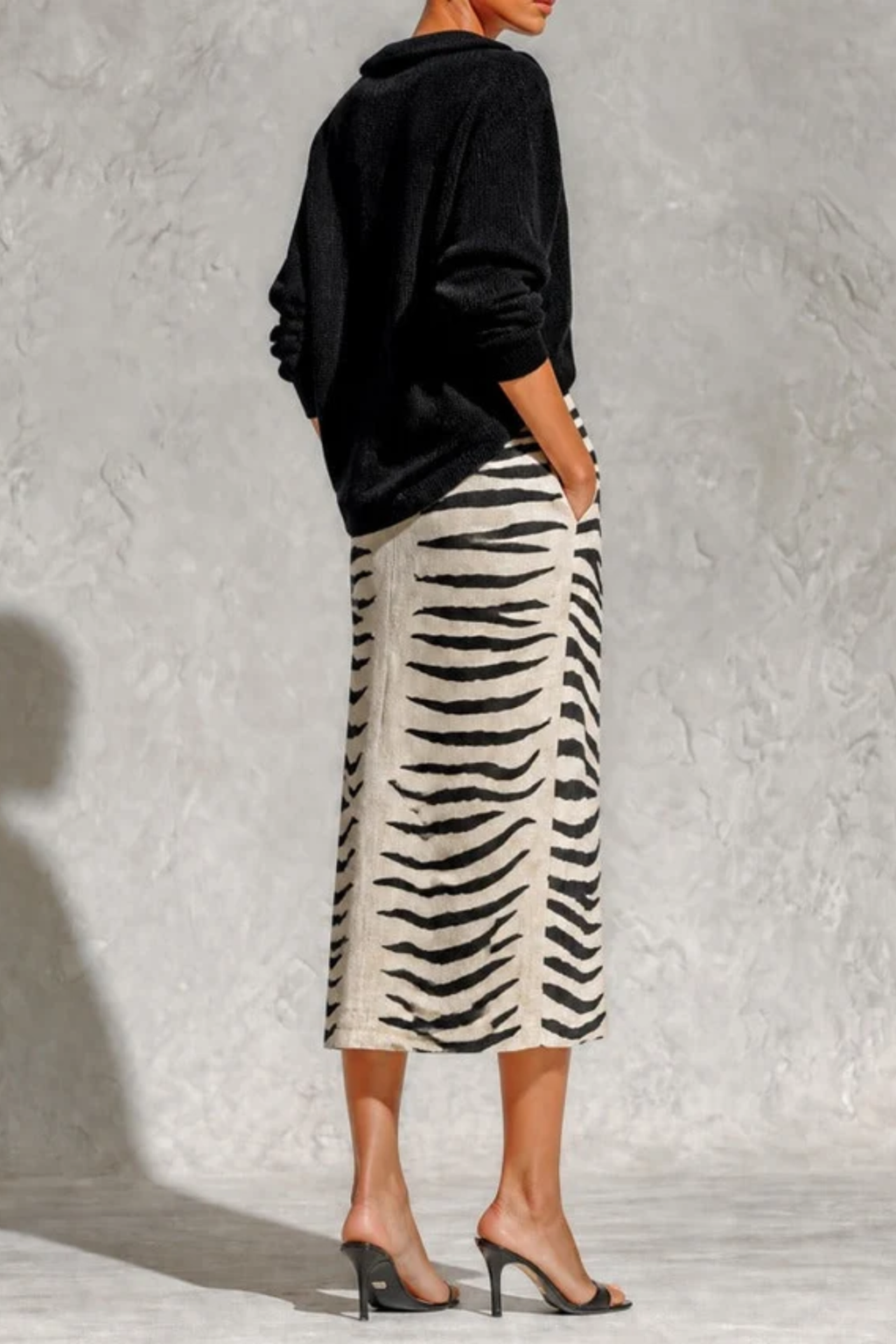 Zebra Print Skirt Contrast Collar Two-Piece Set