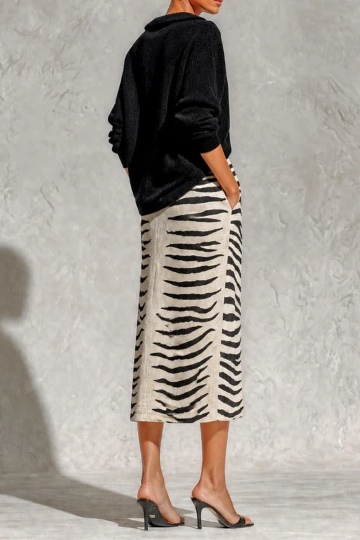 Zebra Print Skirt Contrast Collar Two-Piece Set