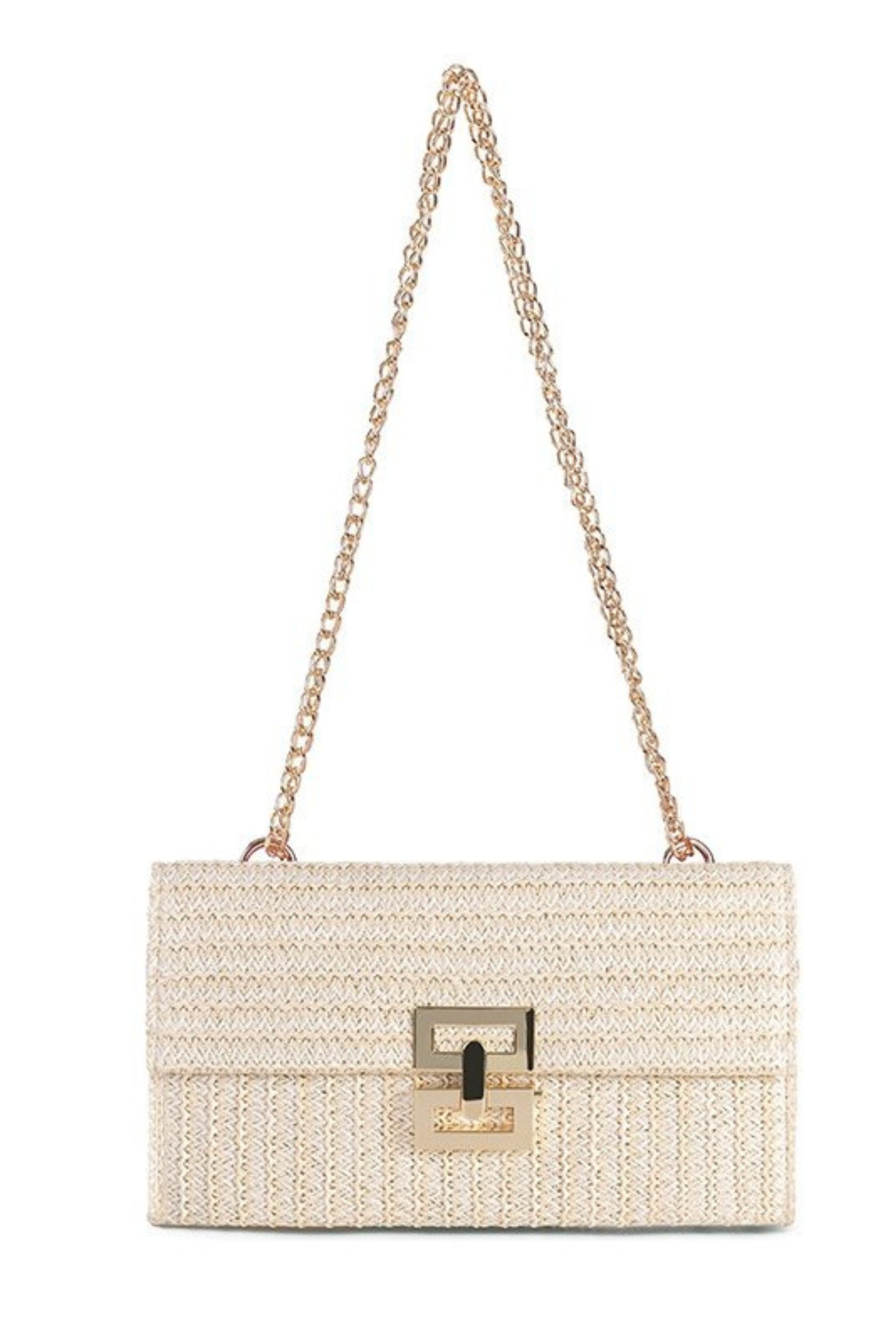 Seaside Luxe Straw Shoulder Bag with Chain Strap