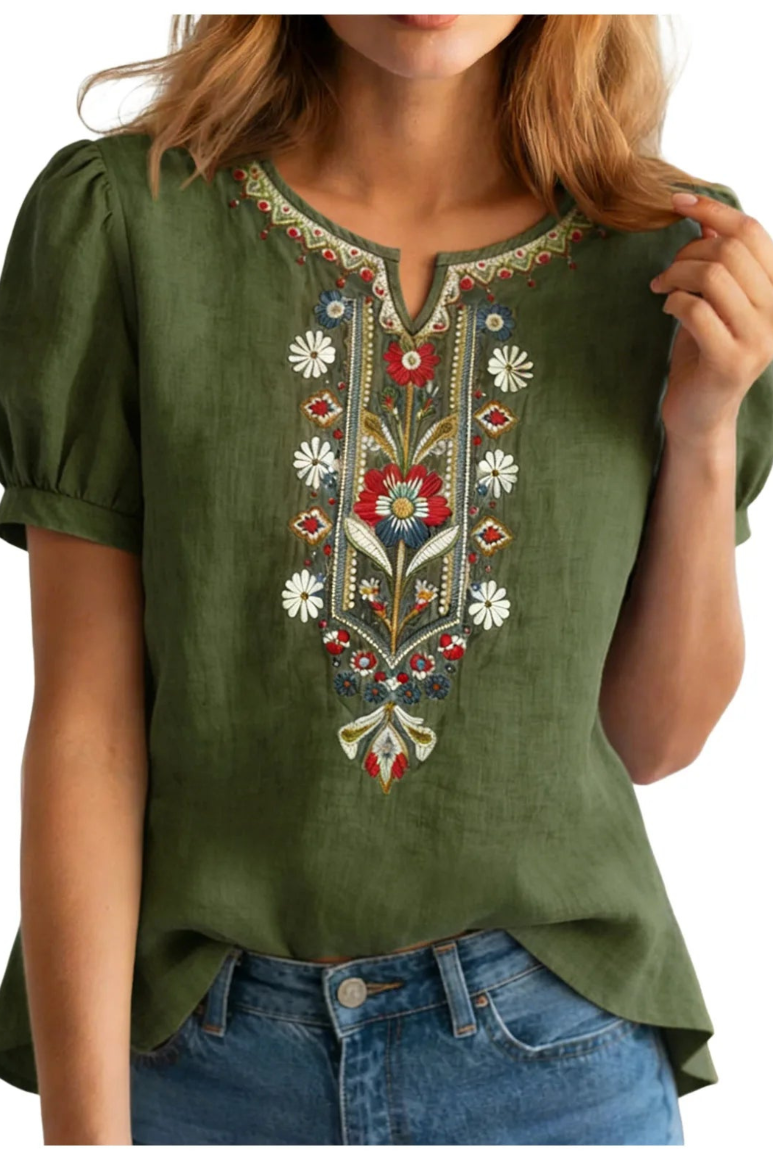 Women's Brielle Floral Embroidered Linen Blend Blouse