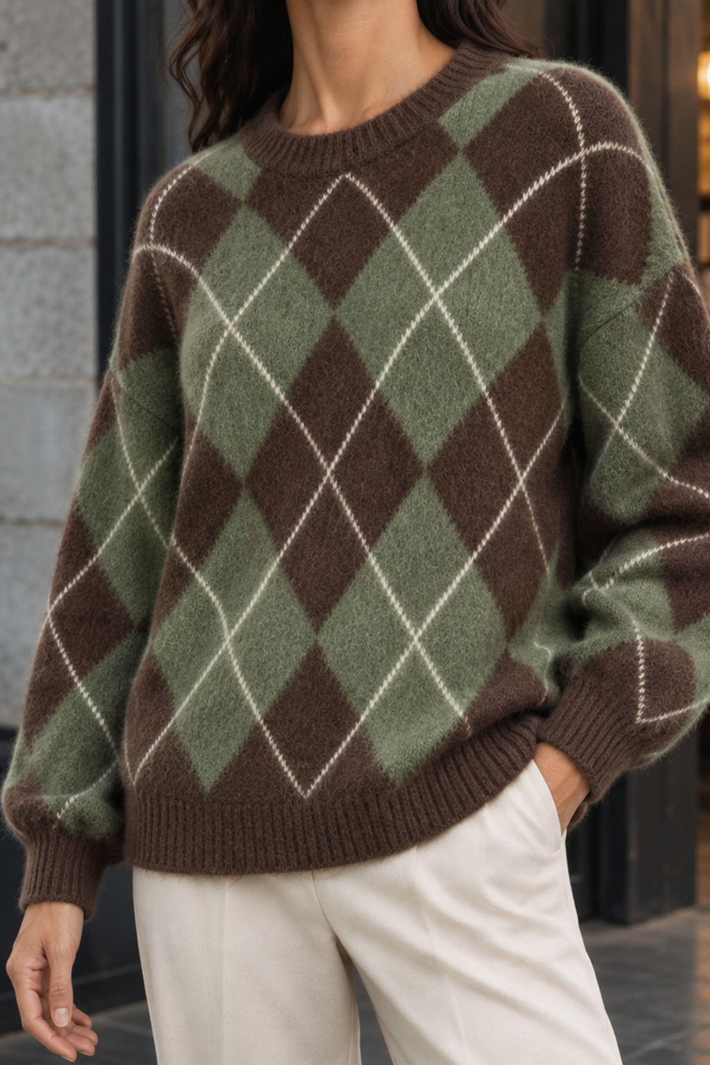 Classic Argyle Pattern Pullover Sweater