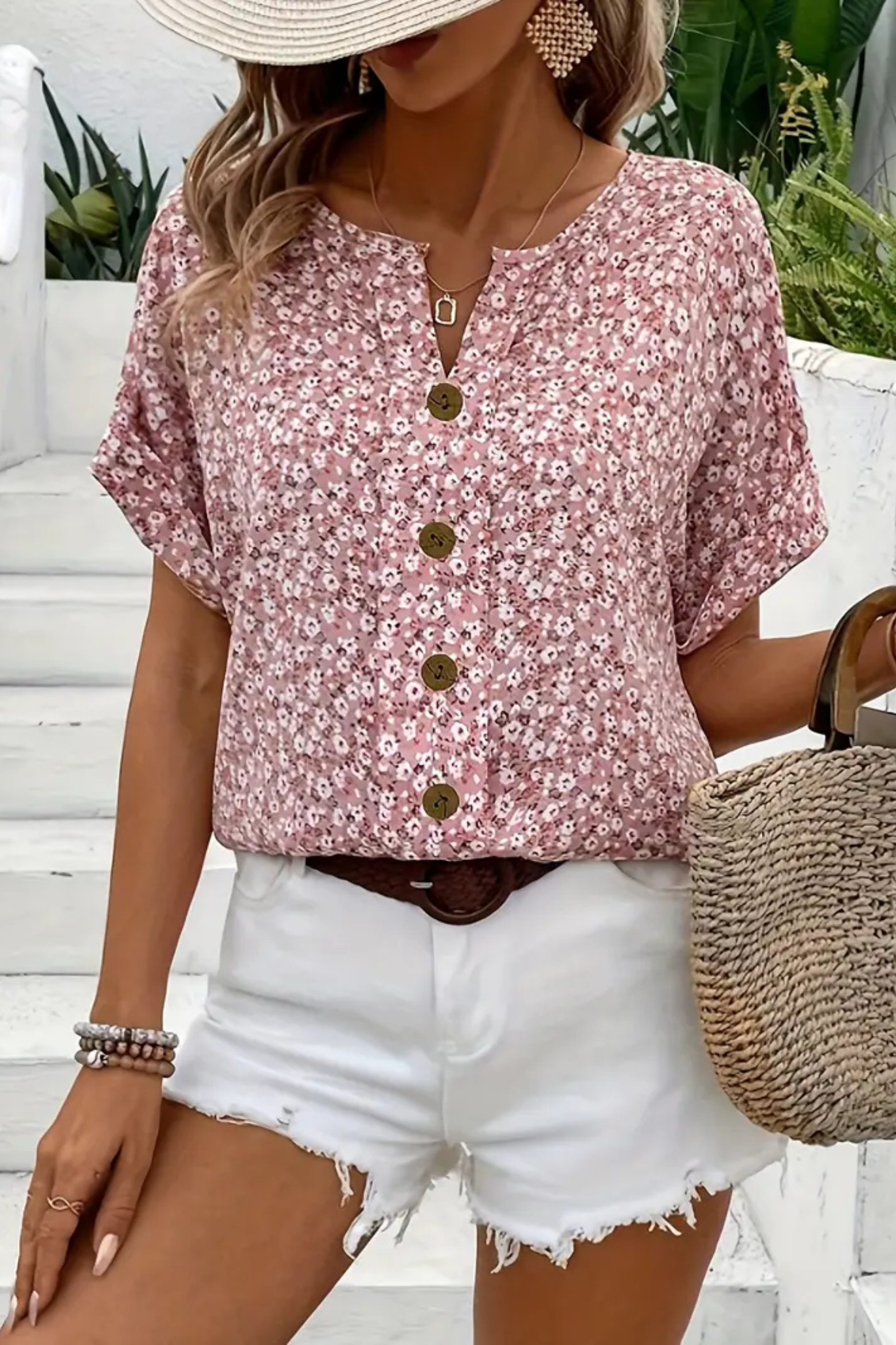 Women's Rosalie Cotton Floral Button Blouse