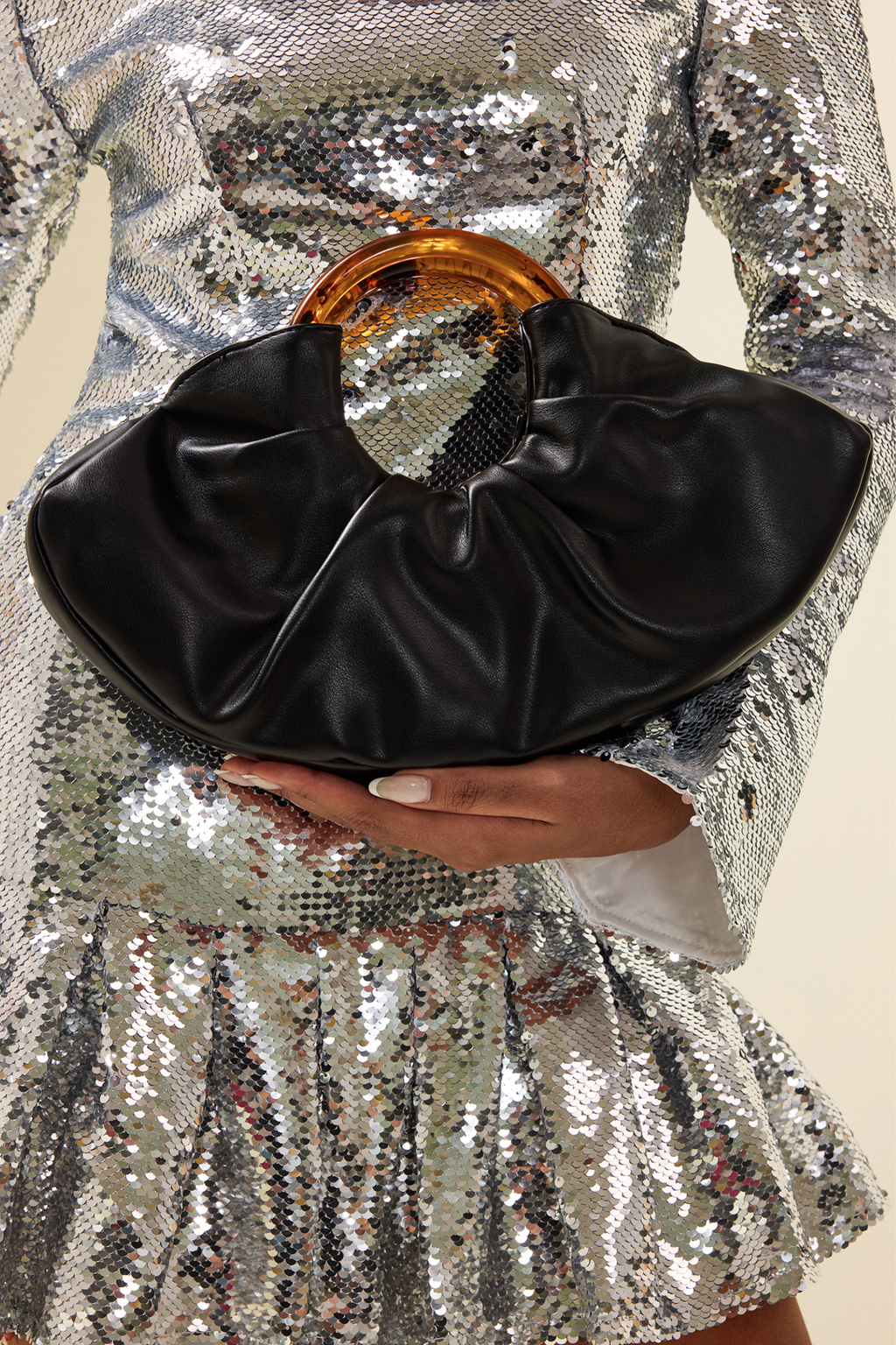 Modern Edge Ruched Handbag with Acrylic Handle