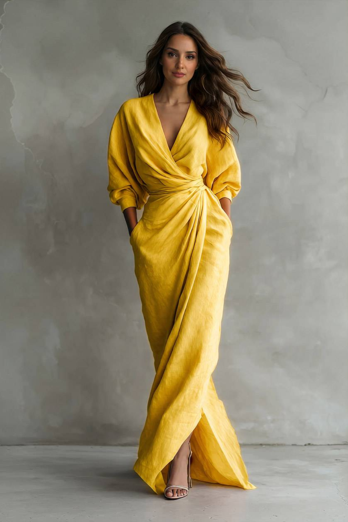 Relaxed V Neck Linen Maxi Dress