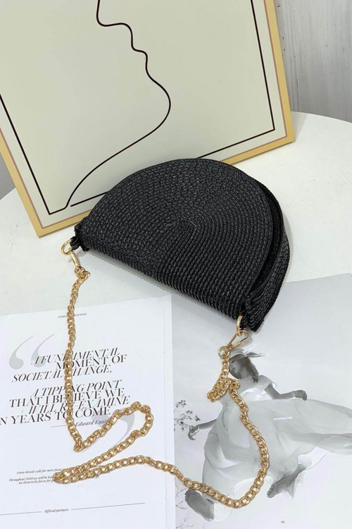 Coastal Charm Braided Straw Chain Bag