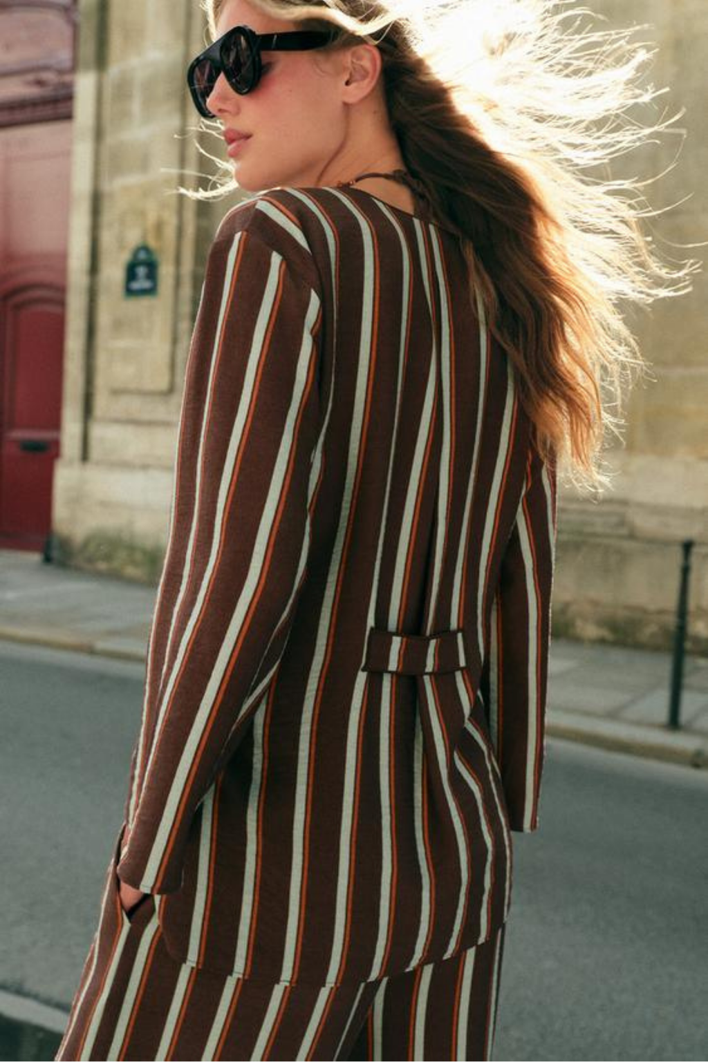 Striped Wrap Top Wide Leg Pants Set