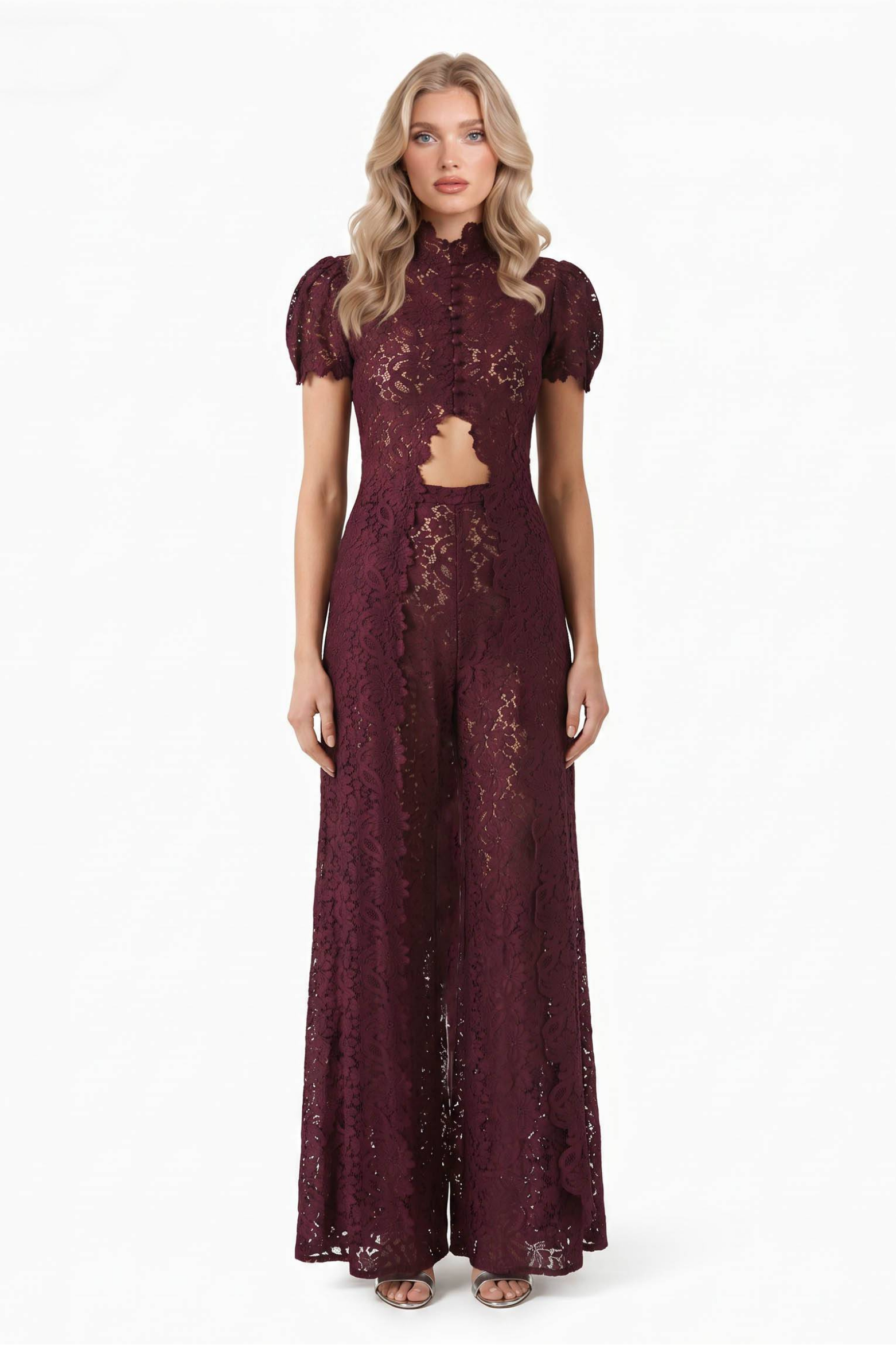 Lace Long Sleeve Wide Leg Pants Set