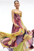 Multicoloured Ikat Print Maxi Dress